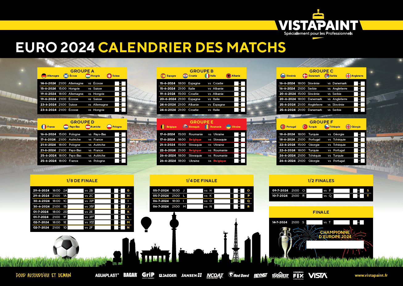 Le calendrier des matchs du Championnat d'Europe 2024